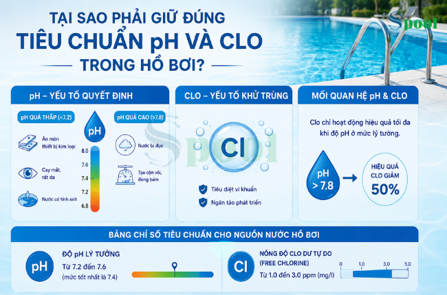 Chỉ số nồng độ pH và Clo trong hồ bơi đạt tiêu chuẩn