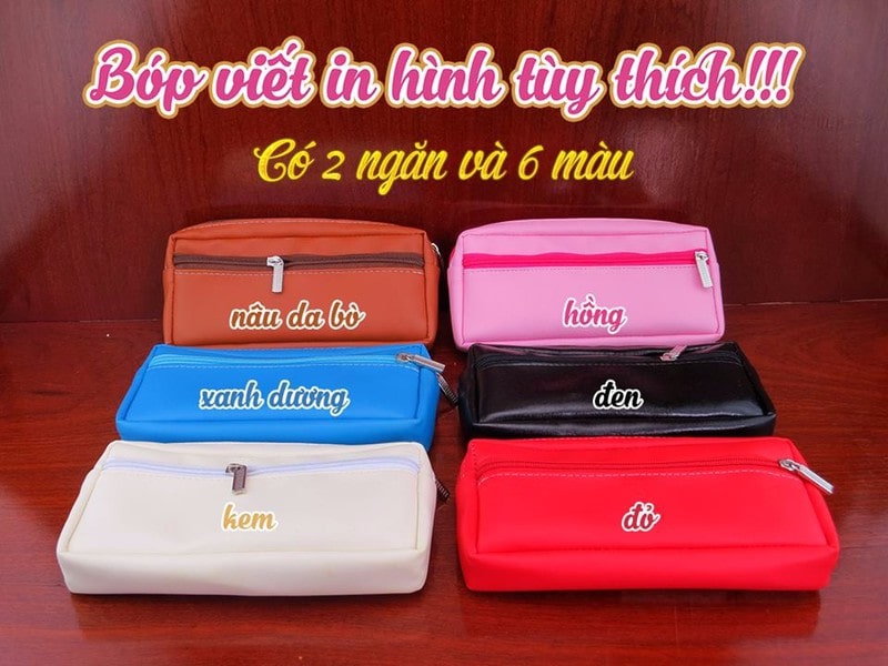 bóp viết in hình - hộp bút in hình