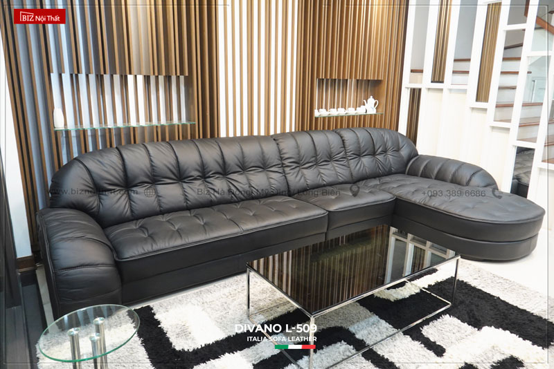 Bộ Sofa Da Bò Nhập Khẩu Divano L-509 Đẹp Không Tì Vết tại nhà Khách Hà