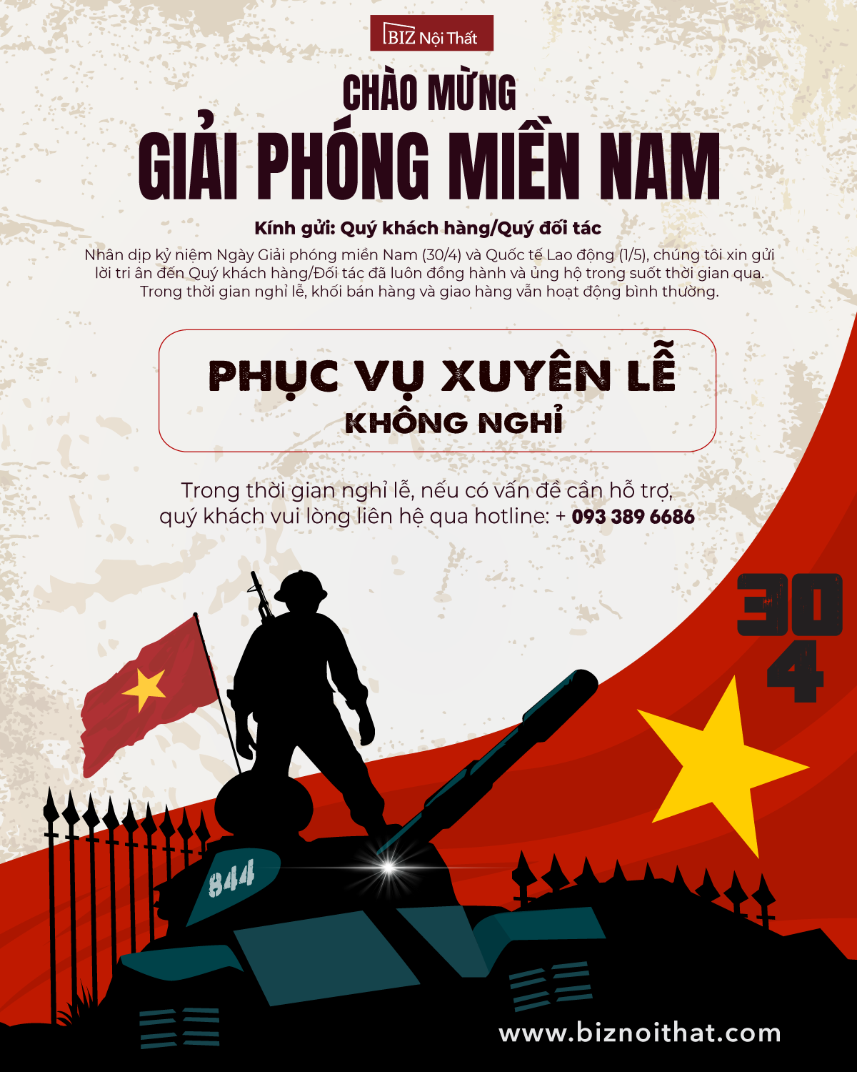 📣 🇻🇳 THÔNG BÁO LỊCH LÀM VIỆC DỊP LỄ 30/4 VÀ 01/5