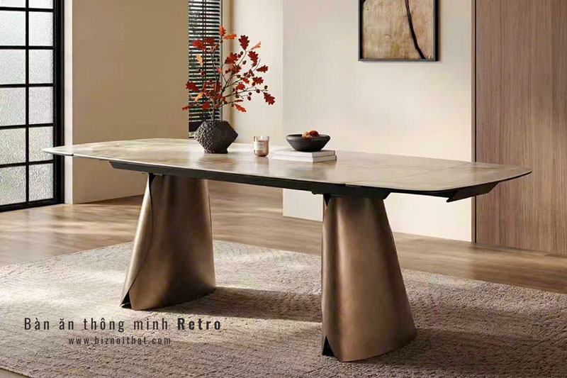 Bàn ăn thông minh Retro, kéo dài 2 phia từ 1,8m đến 2,4m mặt đá