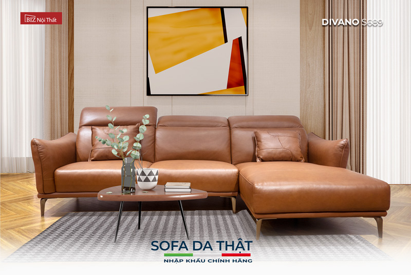 Ghế Sofa Góc chất liệu da bò Ý nhập khẩu Divano L-689 màu Camel