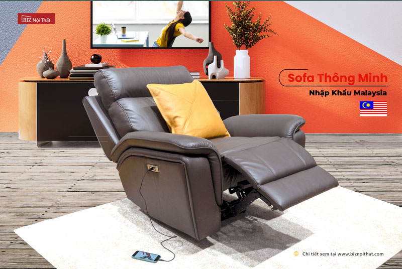 Bộ Sofa thông minh chỉnh điện da thật nhập khẩu Recliner M-1108