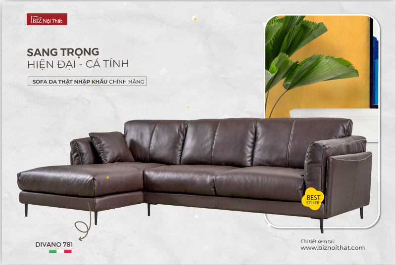 Bộ Sofa Góc Nhập Khẩu Da Bò Italia Divano L-781