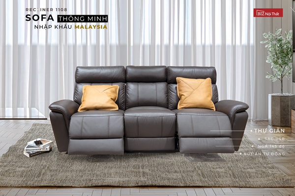 Bộ Sofa thông minh chỉnh điện da thật nhập khẩu Recliner M-1108