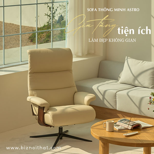 Ghế Sofa đơn thư giãn chỉnh cơ thông minh da bò Italia nhập khẩu ASTRO-331 màu Nomad Kem