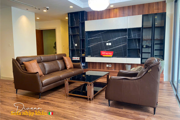 Bộ Sofa văng da bò nhập khẩu Full 100% da bò Divano S770 màu Nâu Champagne