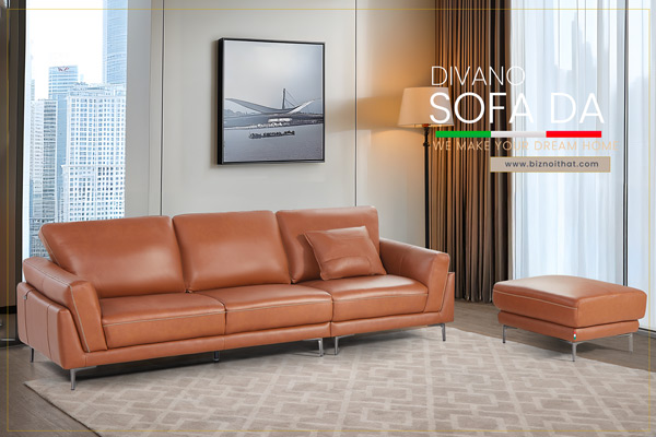 Bộ Sofa Văng chất liệu da bò Ý nhập khẩu Divano S688 dài 2,16m màu Nâu Dark Brown