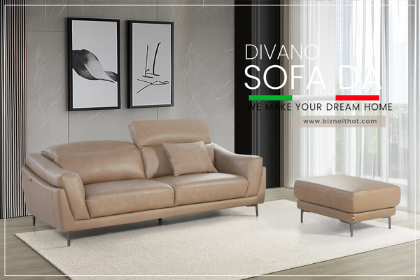 Bộ Sofa văng da bò nhập khẩu Divano S731 dài 2,16m màu kem