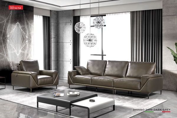 Sofa Văng chất liệu da bò Ý nhập khẩu Divano S-699 màu Grey