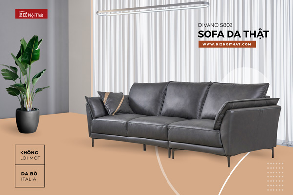Bộ Sofa Văng chất liệu da bò Ý nhập khẩu Divano S-809 màu xám