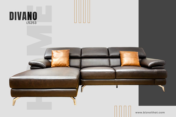 Bộ Sofa chất liệu da bò Ý nhập khẩu Divano L-5253A màu nâu