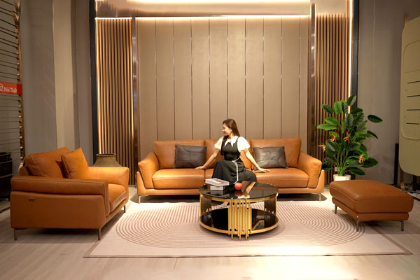 Bộ Sofa Văng chất liệu da bò Ý nhập khẩu Divano S688  dài 2,7m màu camel