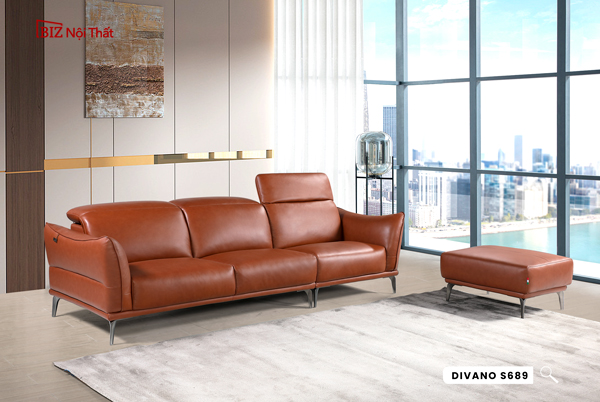 Bộ Ghế Sofa Góc chất liệu da bò Ý nhập khẩu Divano S-689 màu Camel