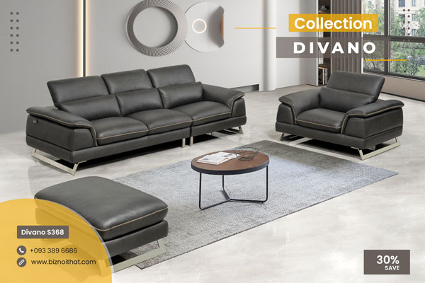 Bộ Sofa văng da bò nhập khẩu Divano S368 màu Dark Grey