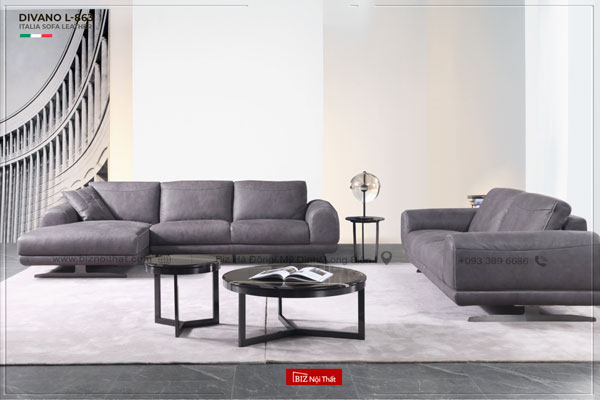 Bộ Sofa chất liệu da bò Ý nhập khẩu Divano L-863