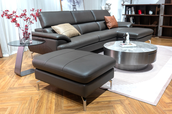 Ghế Sofa góc da thật nhập khẩu Malaysia L2287 màu nâu Dark Brown