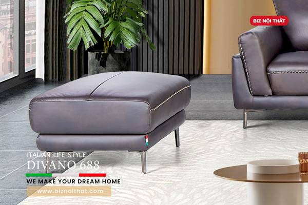 Bộ Sofa Văng chất liệu da bò Ý nhập khẩu Divano S688 dài 2,16m màu Nâu Dark Brown