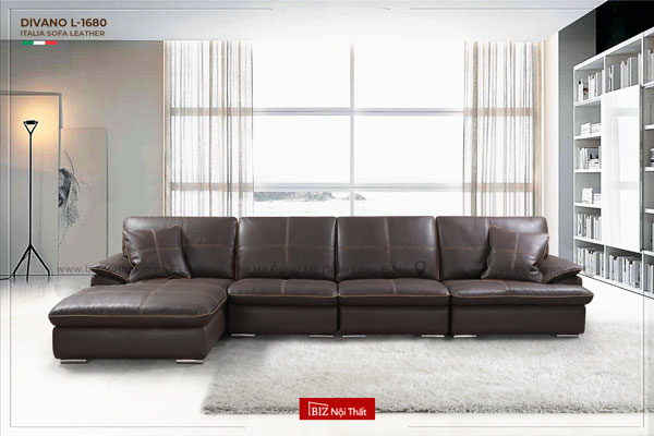 Sofa da chất liệu da bò Ý dài 3,9m Divano L-1680A