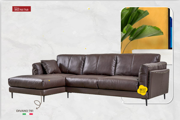 Bộ Sofa Góc Nhập Khẩu Da Bò Italia Divano L-781