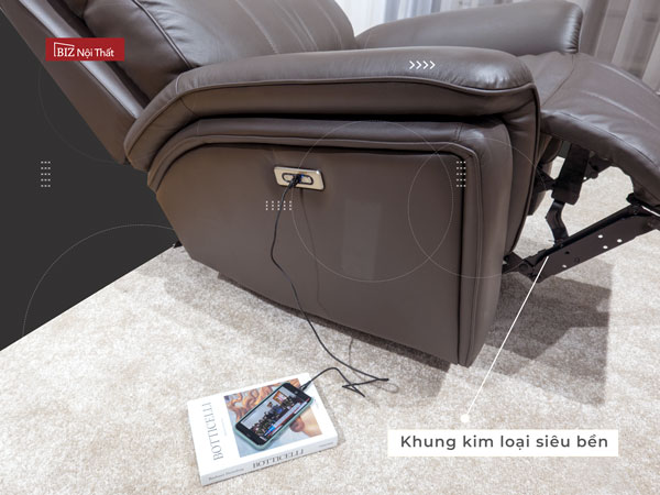 Bộ Sofa thông minh chỉnh điện da thật nhập khẩu Recliner M-1108