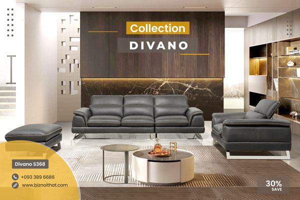 Bộ Sofa văng da bò nhập khẩu Divano S368 màu Dark Grey