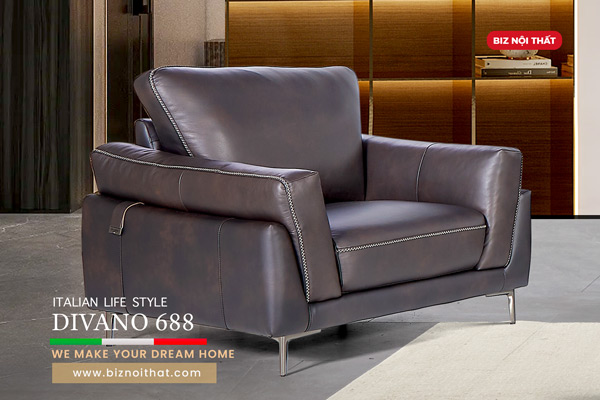 Bộ Sofa Văng chất liệu da bò Ý nhập khẩu Divano S688 dài 2,16m màu Nâu Dark Brown