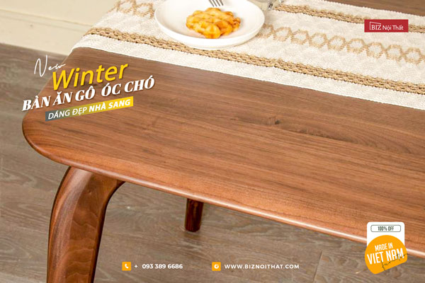 Bàn Ăn 100% Gỗ Óc Chó tự nhiên Winter