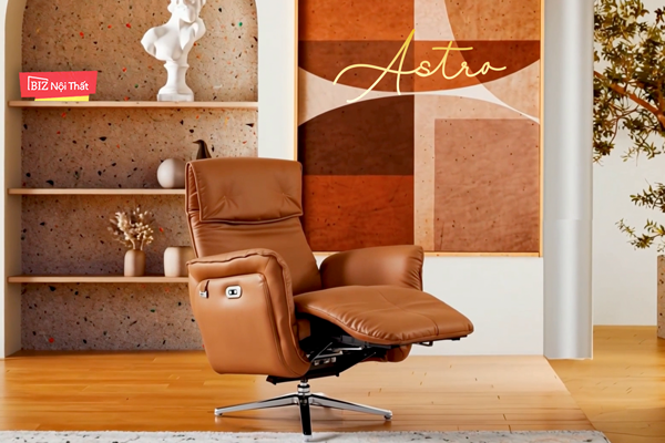 Ghế Sofa đơn thư giãn chỉnh điện thông minh da bò Italia nhập khẩu ASTRO-111 màu Tobacco