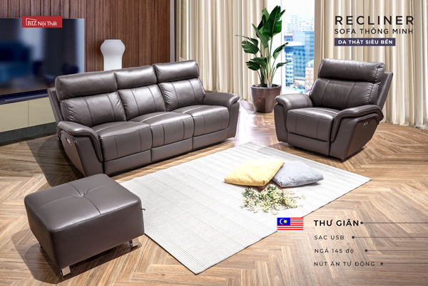 Bộ Sofa thông minh chỉnh điện da thật nhập khẩu Malaysia Recliner M-1108A