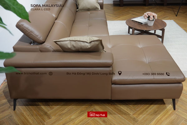 Bộ Sofa da bò nhập khẩu Malaysia L2223 thương hiệu Solotti màu camel