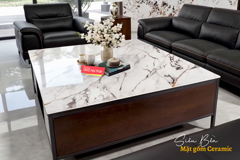 Bàn Trà Vuông Mặt Gốm V19149S màu vân đá cao cấp nhập khẩu