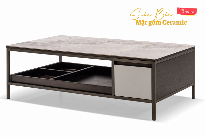 Bàn Trà Vuông Mặt Gốm V19149S màu vân đá cao cấp nhập khẩu
