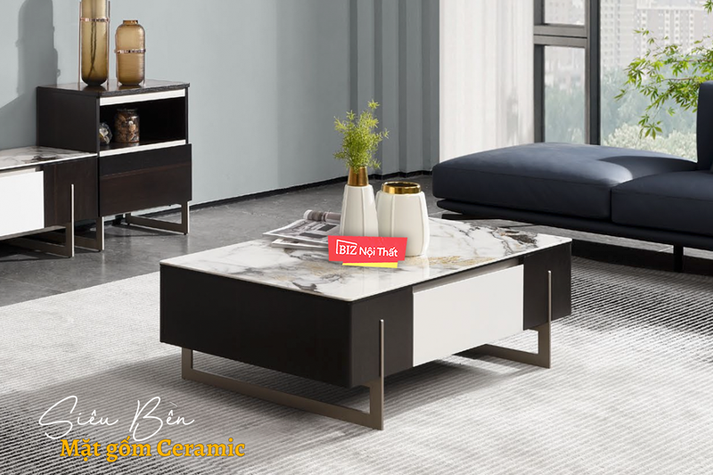 Bàn Trà Mặt Đá Ceramic-C21937B màu vân đá stone cao cấp nhập khẩu