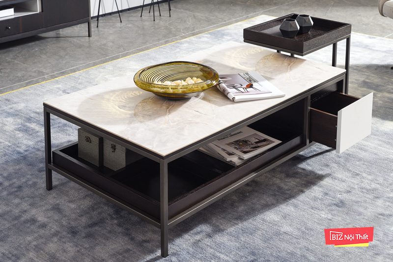 Bàn Trà Vuông Mặt Gốm V19149S màu vân đá cao cấp nhập khẩu