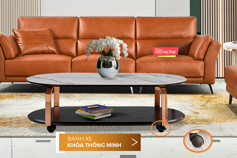 Bàn Trà bánh xe mặt gốm Ceramic-C21925 siêu bền nhập khẩu chính hãng