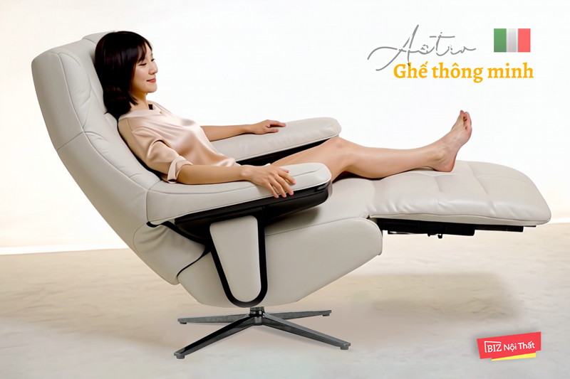 Ghế Sofa thông minh da bò thật nhập khẩu thương hiệu ASTRO 268 màu Oatmeal