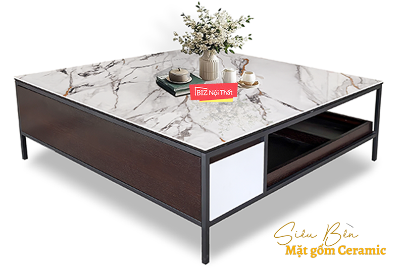 Bàn Trà Mặt Gốm CN19149L màu vân đá cao cấp nhập khẩu