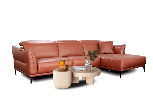 Ghế Sofa Góc chất liệu da bò Ý nhập khẩu Divano L-689 màu Camel