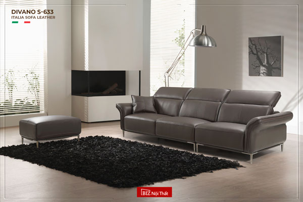 Bộ Sofa góc chất liệu da bò Italia Divano L-833 màu nâu Dark Brown