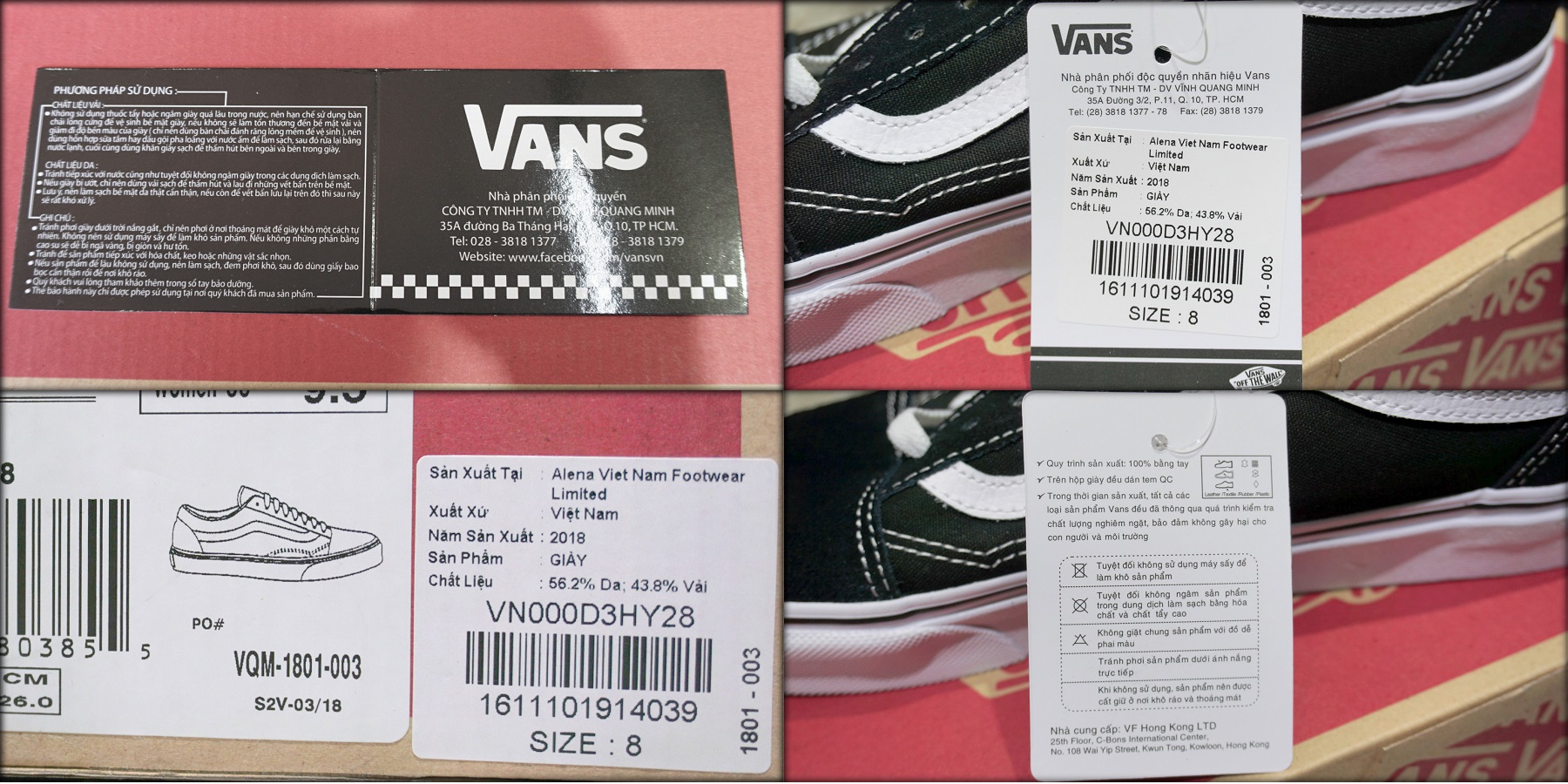 size giày vans