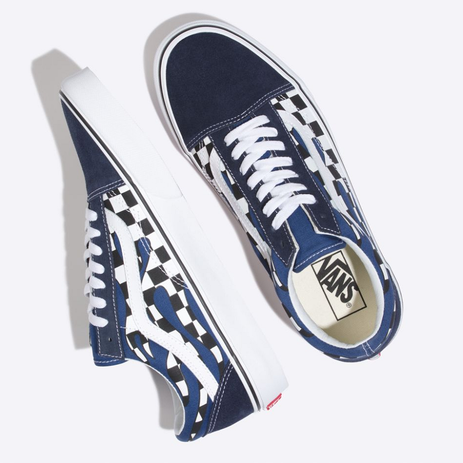 Vans old skool checkerboard 2024 flame navy & white