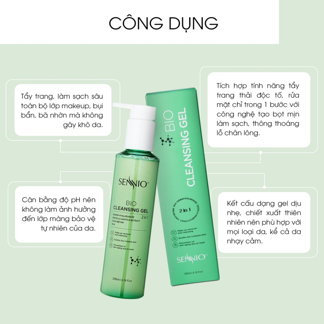 GEL TẨY TRANG THẢI ĐỘC TỐ 2IN1 SENNIO  Sennio Bio Gel Cleanser SNO 826