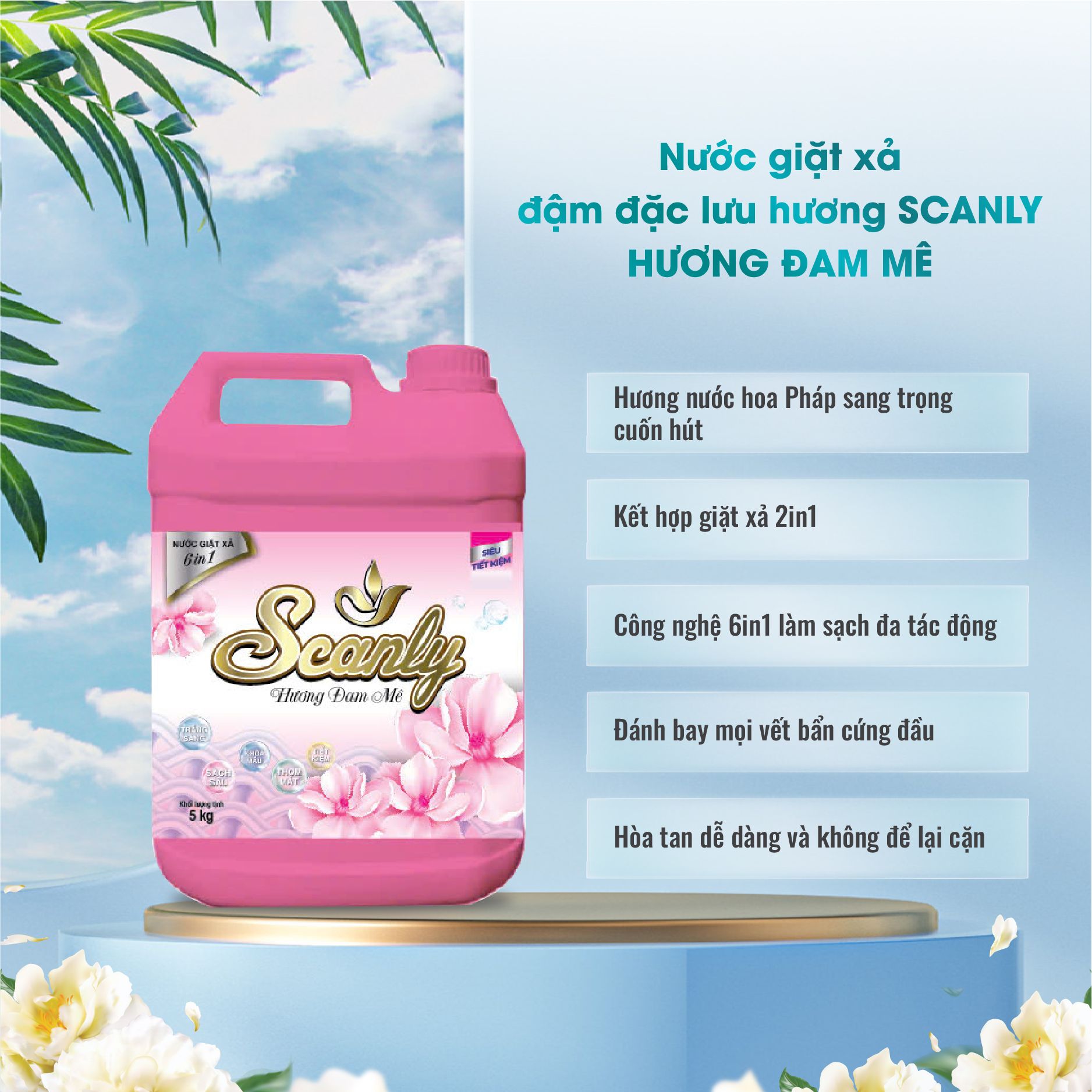 Nước Giặt xả hương đam mê 6in1 Scanly giúp giữ màu bền bỉ, Thơm ngát cả ngày dài