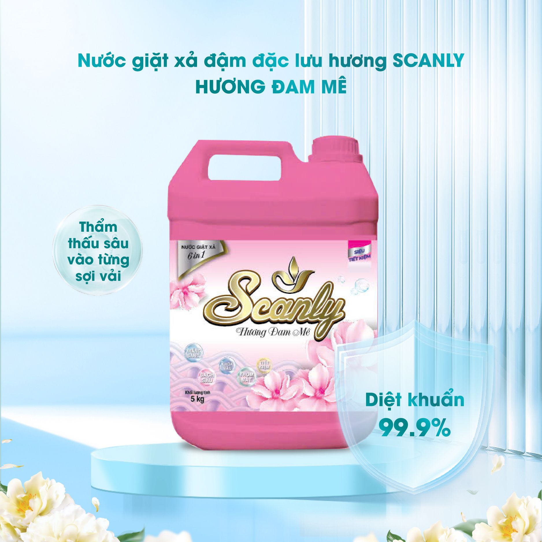 Nước Giặt xả hương đam mê 6in1 Scanly giúp giữ màu bền bỉ, Thơm ngát cả ngày dài