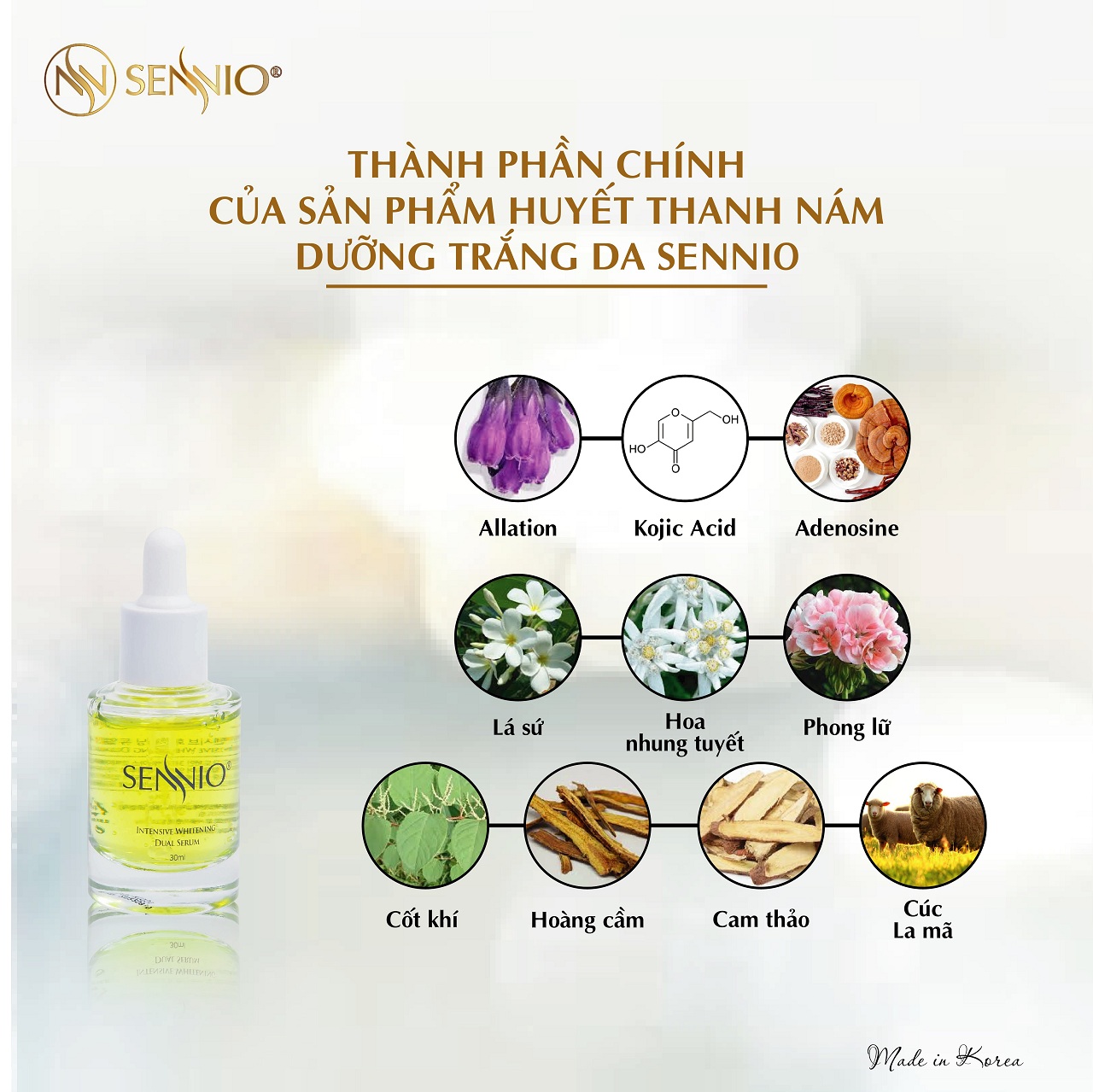 Serum dưỡng da nám Sennio Intensive Whitening Dual Serum dưỡng trắng da mặt chính hãng Hàn Quốc 30ml SNO 809