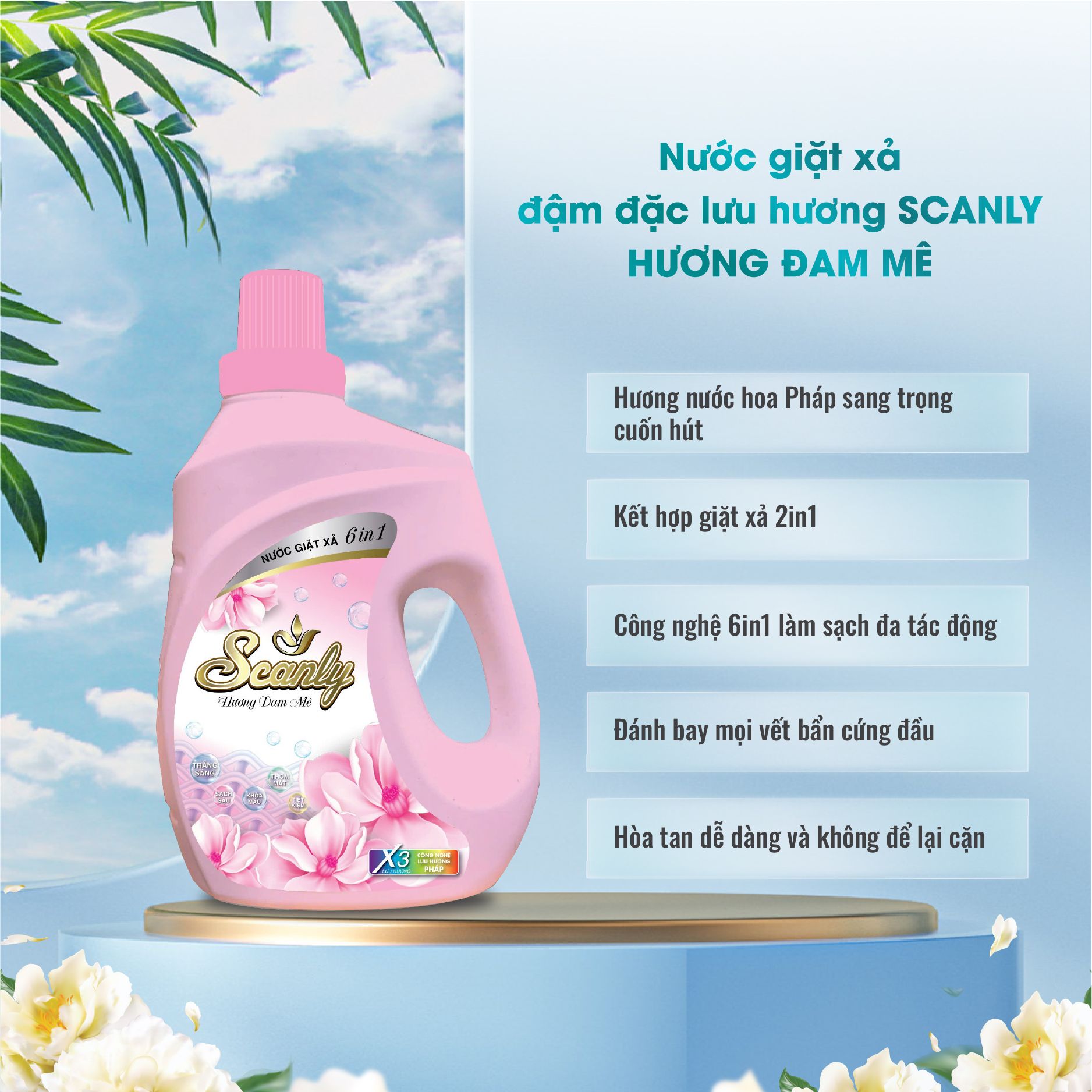 Nước Giặt xả hương đam mê 6in1 Scanly giúp giữ màu bền bỉ, Thơm ngát cả ngày dài