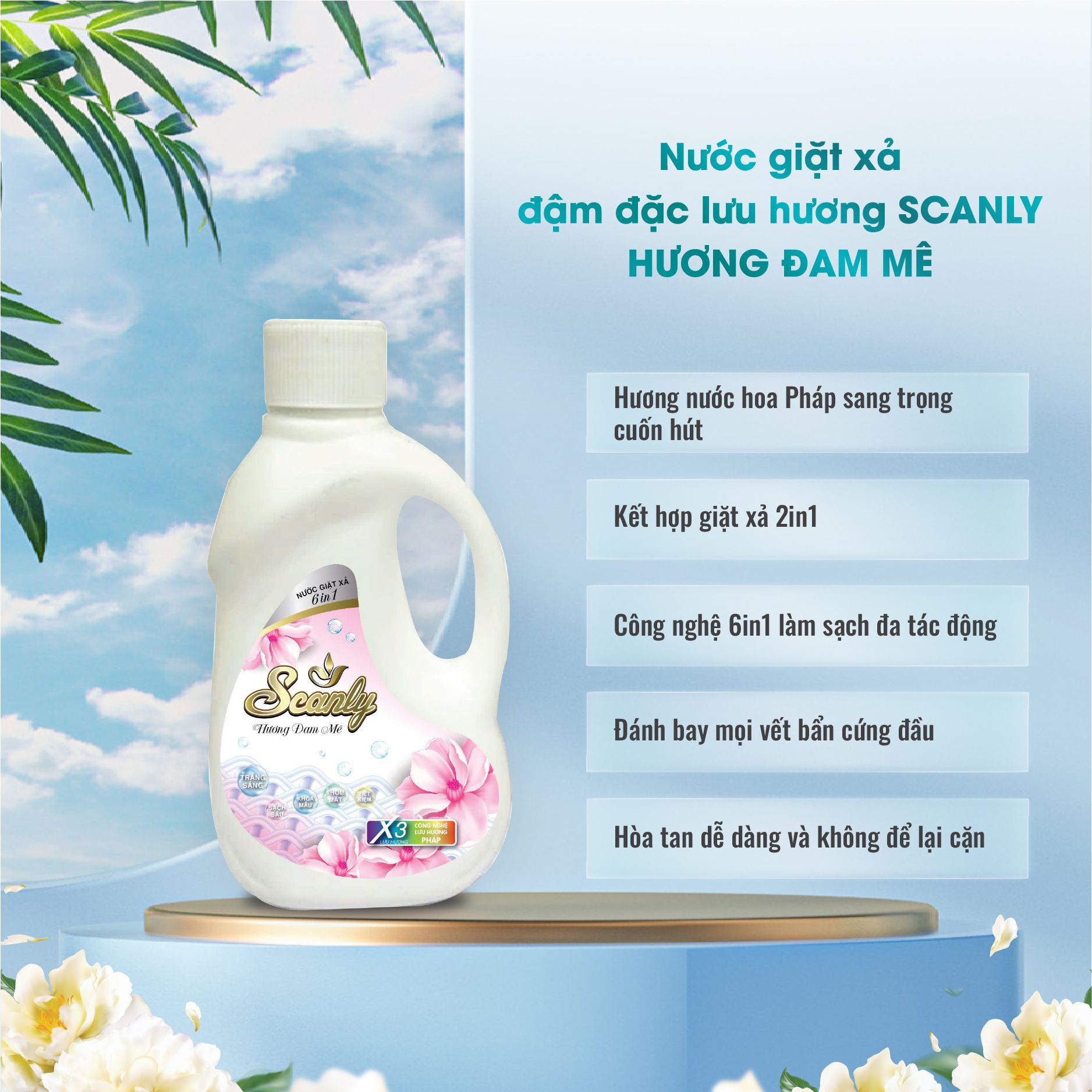 Nước Giặt xả hương đam mê 6in1 Scanly giúp giữ màu bền bỉ, Thơm ngát cả ngày dài