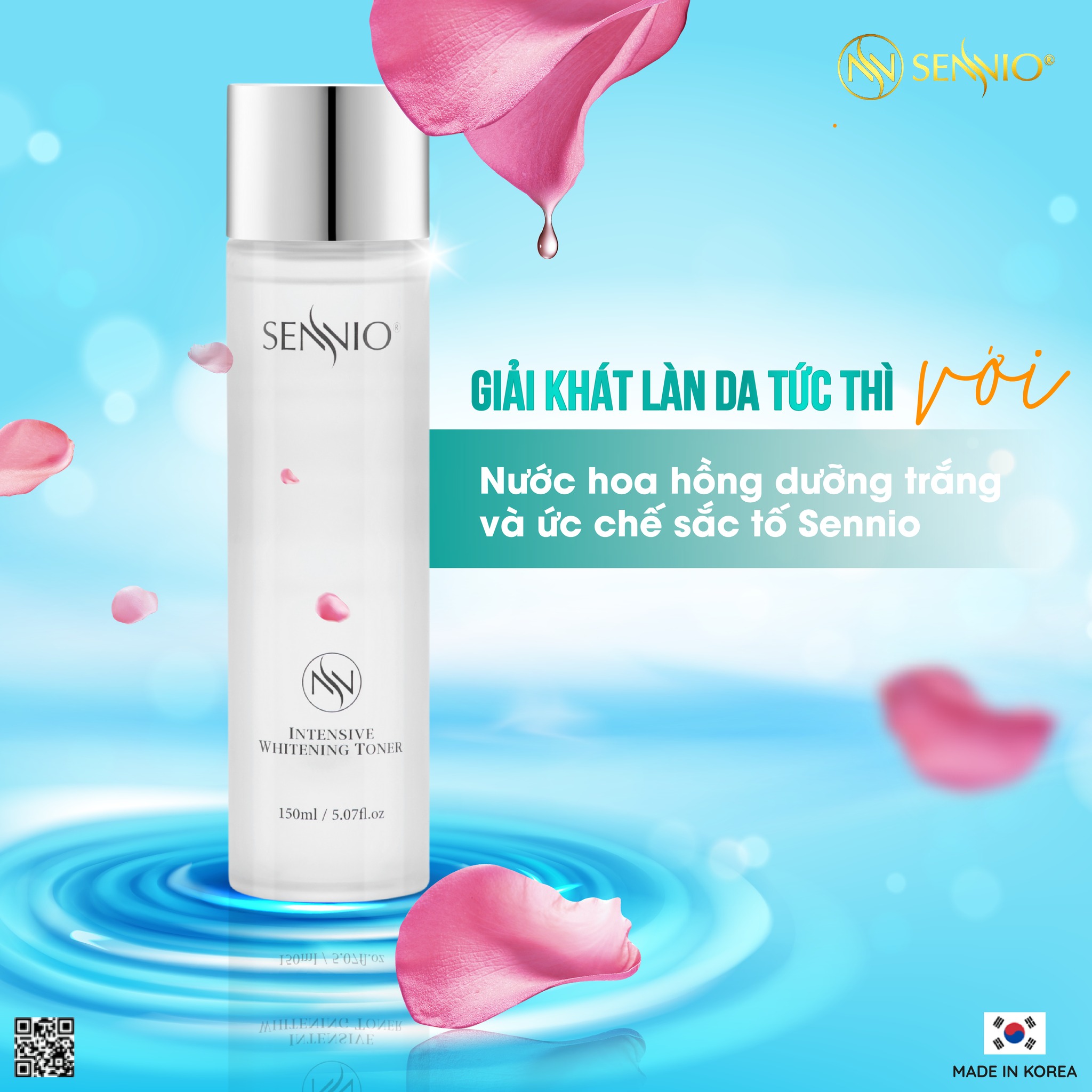 Bộ sản phẩm dưỡng da cấp ẩm toàn diện Sennio - Combo da xinh rạng rỡ nước hoa hồng mặt nạ dưỡng da
