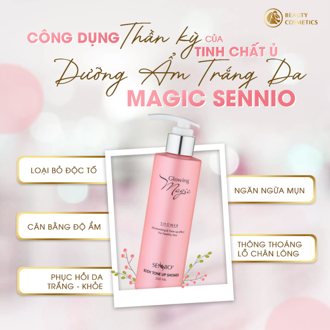 Serum dưỡng trắng da toàn thân Sennio Glowing Magic Shower sữa dưỡng thể body ma thuật 1000ml SNO504